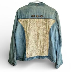 Chico’s Denim Jacket Embroidered Beaded Sequined Embellished 100% Cotton Size 2